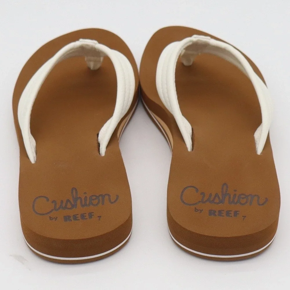 Reef Flip Flop Womens 7 Cushion Breeze White Tan Padded Beach Sandal Excellent